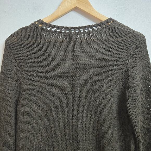 Chicos Womens Goblin Boho Forest Green Crotchet Trim Knit V-Neck Sweater Size 1 - Picture 7 of 12